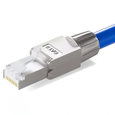 Afbeelding van HB DIGITAL 1 x CAT.8 RJ 45 netwerkstekker NS 8 naar snijklem (LSA) vergulde contacten, LAN, Gigabit connector, zonder gereedschap, krimpen voor patchkabel, installatiekabel, CAT8, CAT 7, 6a, DSL,
