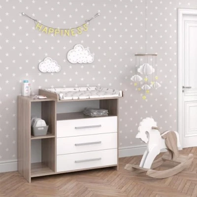 Afbeelding van Vicco Commode &quot;Oskar&quot;, Wit/Sonoma/Sonoma, 113 x 100 cm