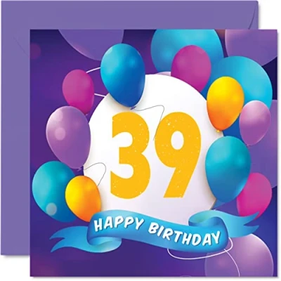 Afbeelding van 39e verjaardagskaart voor mannen vrouwen ballonfeest gelukkige verjaardagskaarten 39 jaar oude man vrouw broer zus mama papa tante oom beste vriend neef, 145 mm x verjaardag