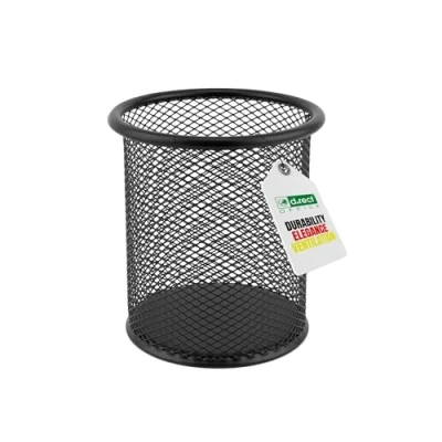 Afbeelding van D.RECT Metalen pennenkoker, pennenhouder rond van draadmetaal, mesh multifunctionele beker voor balpen, zwart, Ø91 mm