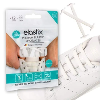 Afbeelding van Elastix Sneakers; elastische veters van rubber, zonder strikken, voor volwassenen, strikloze siliconen schoenveters in plat vrije tijd en sport, wit, Eén maat