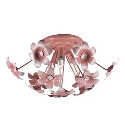 Afbeelding van ONLI Plafondlamp Slaapkamer 3 Lichten in Roze Metaal met Bloemen