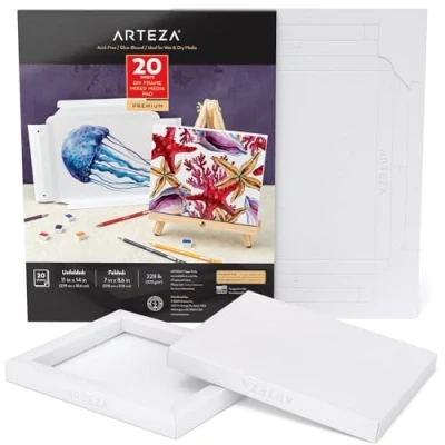 Afbeelding van Arteza mixed media schetsboek, canvas met vouwbaar frame, gevouwen formaat van 17,8 x 21,8 cm, 20 vellen 370 grams papier, Schetsblok zuurvrij papier voor