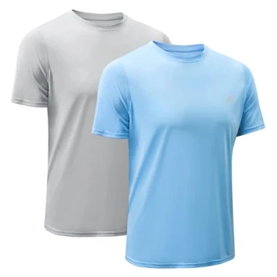 Afbeelding van MeetHoo Rash Vest voor heren, Guard UV T shirt UPF 50+ Top bescherming tegen de zon met korte mouwen surfen hardlopen zwemmen, Blauw+grijs, XL
