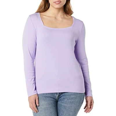 Afbeelding van Amazon Essentials Dames Slim Fit T shirt met lange mouwen en vierkante hals, lavendel, XL