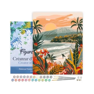 Afbeelding van Figured&#039;Art Schilderen op Nummer Volwassenen met lijst Tropisch strand Handwerk acrylverf Kit DIY Compleet 40x50cm Canvas al ingelijst
