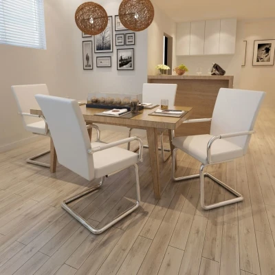 Afbeelding van Eetkamerstoelen 4 st kunstleer wit