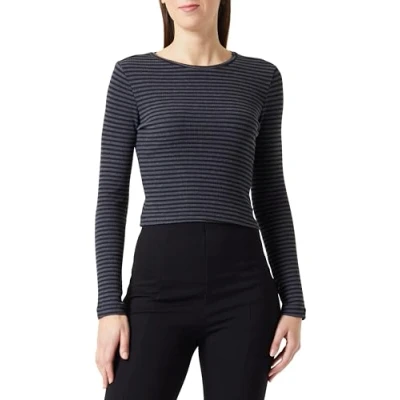 Afbeelding van Trendyol Gestreepte lange mouwen slanke blouse voor dames, antraciet, XS