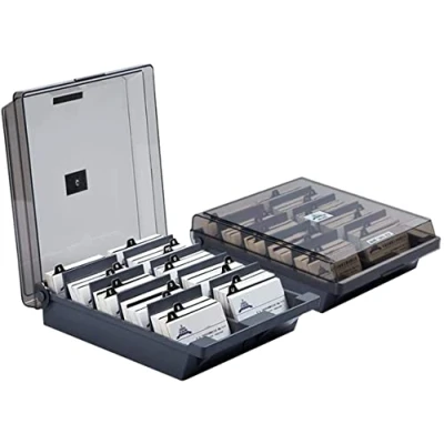 Afbeelding van Nicoone visitekaartjesbox, 1000 kaarten, visitekaartjes, opbergbox met A Z indextabbladen, bureau organizer, houder 8 scheidingswand, grijs, Medium