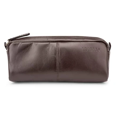 Afbeelding van LEABAGS lederen pennenetui, grote echt etui, pennenetui voor werk, universiteit, school, leren choco