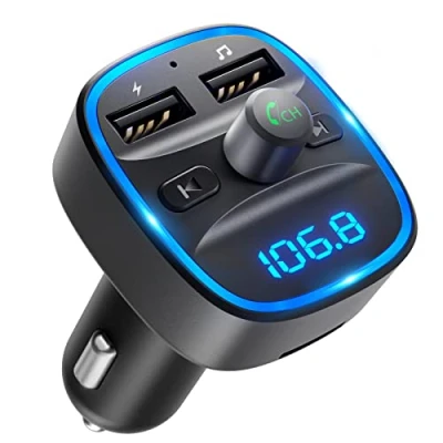 Afbeelding van LENCENT Bluetooth 5.1 FM Transmitter, Zender Car Adapter Draadloze Autoradio Transmitter Kit met 2 Dual USB Ports Handsfree Bellen Charger Muziekspeler Disk Blauw LED