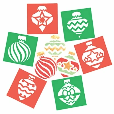 Afbeelding van Baker Ross FC107 Kerstbal stencils pak van 8, wasbare voor kinderen om kaarten, afbeeldingen, schilder en drukprojecten te versieren