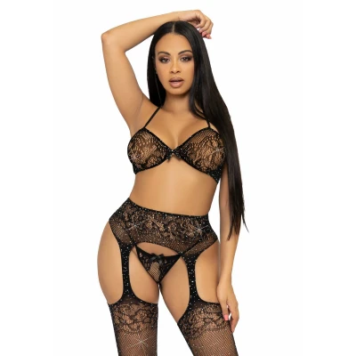 Afbeelding van BH top, String En Kousen Zwart Leg Avenue