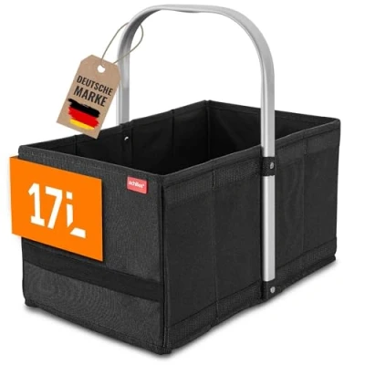 Afbeelding van achilles Handle Box, boodschappenmand met slimme vouwsysteem, vouwmand aluminium handvat, shopper, 40 cm x 24 20
