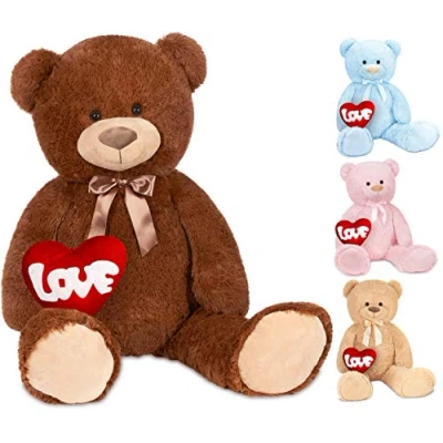 Afbeelding van BRUBAKER XXL Teddybeer 100 cm met een Hartje Love Zacht Speelgoed Knuffel Bruin