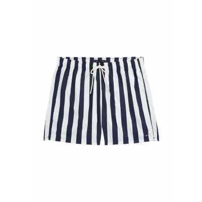 Afbeelding van Tommy Hilfiger Essentials Medium Drawstring Print Zwemshorts, Heren, Maat: XL, Bold stripe desert sky