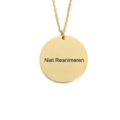 Afbeelding van Gegraveerde Niet Reanimeren Ketting Penning Do Not Resuscitate Gegraveerd Cirkel Roestvrij Staal RVS Verstelbaar Goudkleurig
