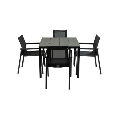 Afbeelding van Brafab 90x90 Cyprus Grey + 4x Stapelbare tuinstoel Delia Black Textileen
