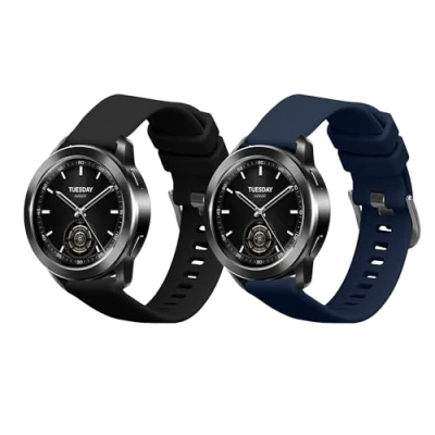 Afbeelding van kwmobile 2x horlogebandjes geschikt voor Xiaomi Watch S3 bandje Smartwatch bandjes van TPU Activity tracker horloge band in zwart / donkerblauw