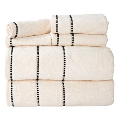 Afbeelding van Lavish Home Luxe katoenen handdoekenset sneldrogend, Zero Twist en zachte 6 delige set met 2 badhanddoeken, handdoeken washandjes bone/zwart