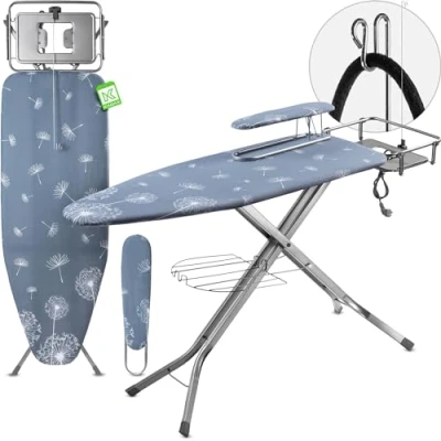 Afbeelding van KADAX K6568 strijkplank met stopcontact 130 x 48 cm stoomstrijkplank strijkijzerplank en mouwstrijktafel inklapbare stoomstrijkijzerstation donkerblauw L