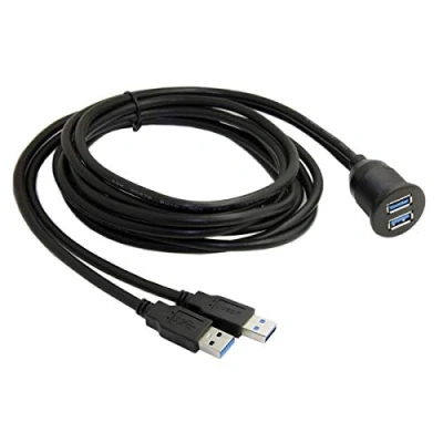 Afbeelding van Cablecc 1m Waterdichte Dual USB 3.0 Extension AUX Inbouw Auto Mount Uitbreidingskabel voor Dashboard Panel