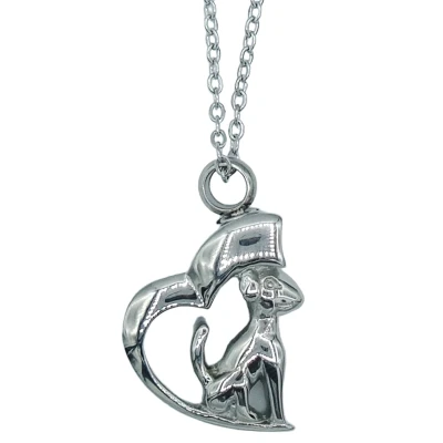 Afbeelding van Ketting met Ashanger Hond in Hart Premium Staal Zilverkleurig Lengte 45 cm
