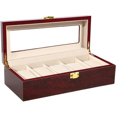 Afbeelding van Uten Luxe HorlogeBox Horlogedoos Heren &amp; Dames Juwelendoos Sieradendoos 6 vakken Hout