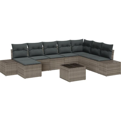 Afbeelding van vidaXL Tuin Sofa Set van 9 Grijs Rattan Hoek Rechthoekig