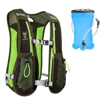 Afbeelding van UTOBEST Running Rugzakken Lichtgewicht Hydration Pack Functionele Vest 5.5L omvatten 1.5L Bladder (Groen met1.5L Bladder)