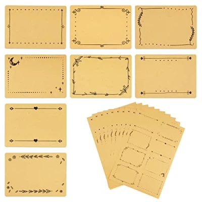 Afbeelding van 80 stuks etiketten om te beschrijven, zelfklevend, kraftpapier, zelfklevende etiketten, stickers, vintage, naamlabels, beschrijfbaar, knutselen, decoratie voor jam, school, Kerstmis
