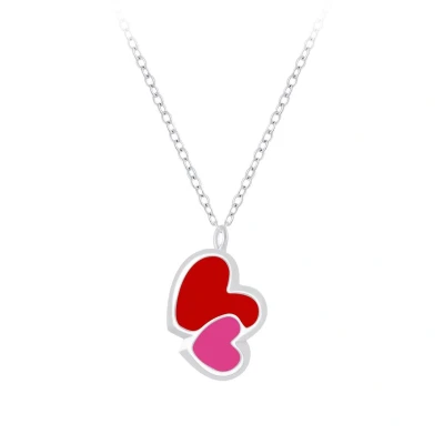 Afbeelding van JoyS Zilveren hartjes hanger met ketting 36 cm + 5 rood roze