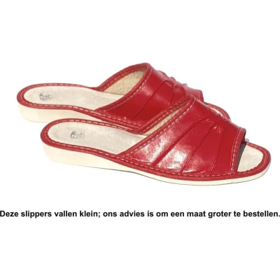 Afbeelding van Leren dames huisslippers Instapsloffen Pantoffels Instappers Slippers Rood Leer Maat 41