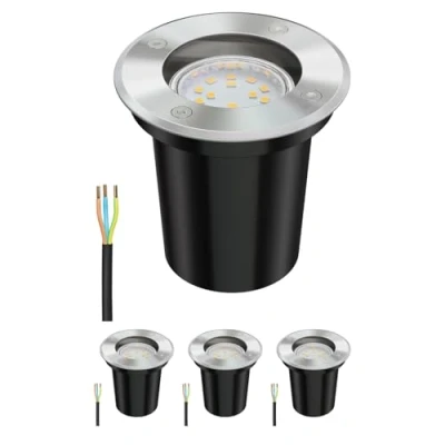 Afbeelding van ledscom.de 4 stuks grondinbouwlamp BOLI voor buiten roestvrij staal rond IP67 108mm Ø incl. LED lamp (warm wit, 2,339W, 227lm, 110)