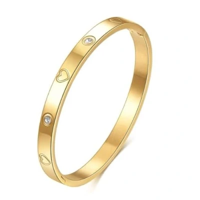 Afbeelding van Aurélia Goudkleurige Armband met Zirkonia steentjes en hartjes RVS Vrouw Bangle Sieraad Cadeau Luxe Goud