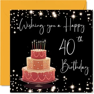Afbeelding van 40e verjaardagskaart voor vrouwen mannen stijlvol elegant gelukkige verjaardagskaarten 40 jaar oude vrouw mama vader zus broer tante oom neef, 145 mm x veertigste verjaardag