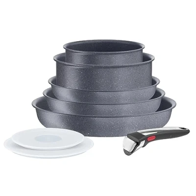 Afbeelding van Tefal Ingenio Kookgerei 8 p, pannen, inductie, antiaanbaklaag, stapelbaar, vaatwasmachinebestendig, gemaakt in Frankrijk, Natural On L7669802, grijs