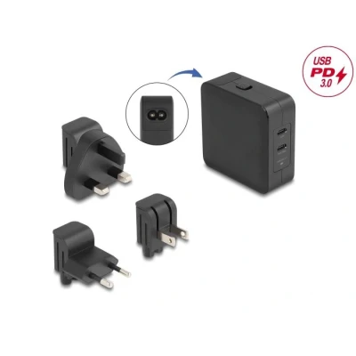 Afbeelding van Delock USB GaN Ladegerät 2 x Type C™ PD 3.0 mit 65 W inklusive