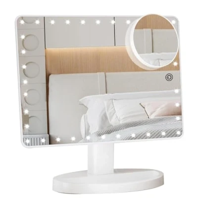 Afbeelding van FUNTOUCH Grote Verlichte Ijdelheid Make upspiegel (XL), Spiegel met 35 LED Verlichting, Touchscreen Dimbaar en 10x Vergrotingsspiegel, Dubbele Voeding, 360 Rotatie Tafelblad Cosmetische