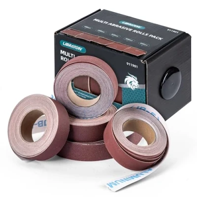 Afbeelding van Libraton Nageldoekrolset, schuurpapierrollen, verpakt multi rol schuurpapier, 5 rollen, 150 240 320 400 600 korrels, aluminiumoxide zandpapierset voor het polijsten van hout (7,5 m)