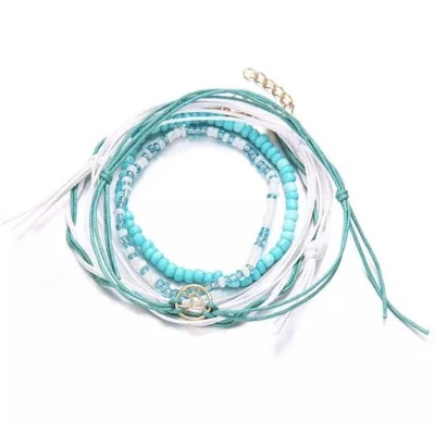 Afbeelding van Jomide Enkelbandje Bohemian Blauw Kralen Touw 5 delig