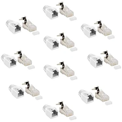 Afbeelding van Faconet® 10 stuks RJ45 netwerkstekker CAT 7A 6A cat7 tot Gigabit krimp stekker modulaire connector knikbescherming hoes installatiekabel netwerk LAN patchkabel cat8.1 AWG23 introductie hulp