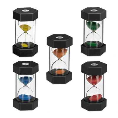 Afbeelding van Relaxdays zandloper set van 5 badkamer douche timer thee kleurrijk