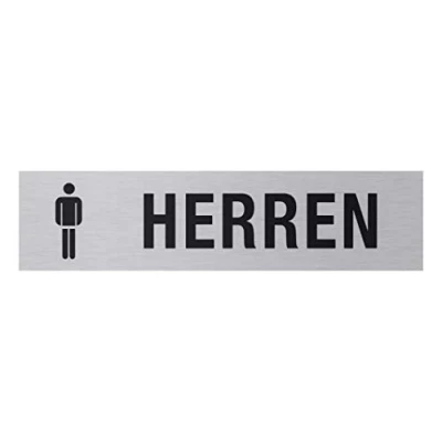 Afbeelding van Metafranc Kleefbord &quot;Heren&quot; 160 x 40 mm Van aluminium In moderne roestvrijstalen look zelfklevende achterkant/bewegwijzering/infobord/deurbord / 507080
