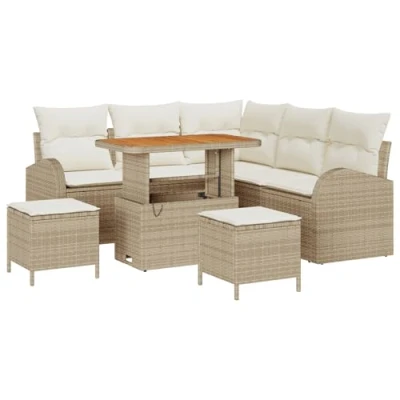 Afbeelding van vidaXL 8 Delige Tuin Sofa Set met Kussens Beige Poly Rattan Acacia