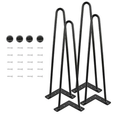 Afbeelding van LANTUS 4 stuks tafelpoten van metaal, meubelpoten, haarspeld tafelpoten, stoelpoten, bureaupoten, smeedijzer, dikte (4 50 cm (zwart diameter 10 mm))