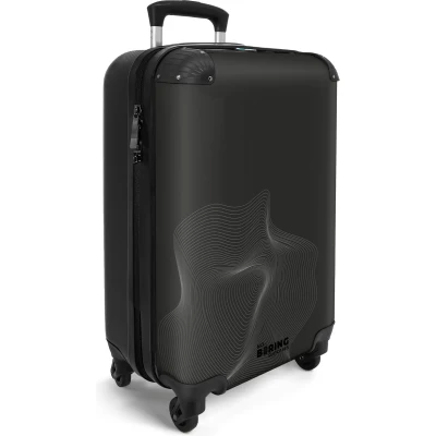 Afbeelding van NoBoringSuitcases.com® Handbagage koffer lichtgewicht Reiskoffer trolley Zwart met witte golvende lijnen Rolkoffer wieltjes Past binnen 55x40x20 en 55x35x25
