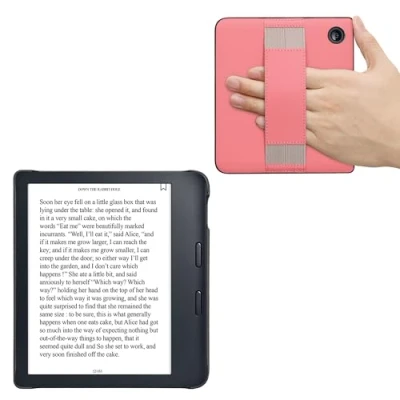 Afbeelding van kwmobile E reader hoesje geschikt voor Kobo Libra 2 hoes flip case van kunstleer Ereader cover met handband In poederroze / grijs