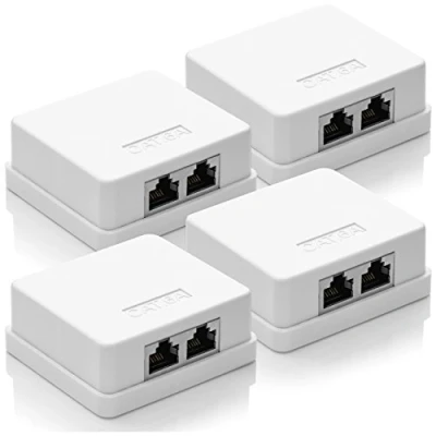 Afbeelding van deleyCON 4x CAT 6a Netwerkdoos 2x RJ45 Bus FTP Afscherming Opbouwmontage 10 Gbit Ethernet Netwerk LAN Doos RAL 9003 Wit