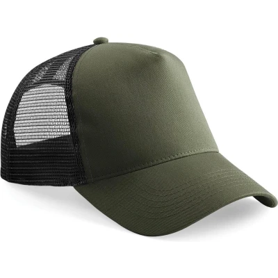 Afbeelding van Beechfield Heren Half Mesh Trucker Cap / Hoofddeksel (2 stuks) (Olijfgroen/zwart)